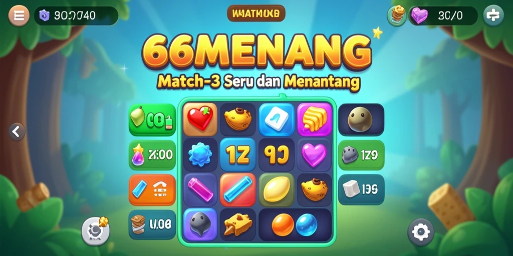 Gameplay Match-3 yang seru dalam 66MENANG.