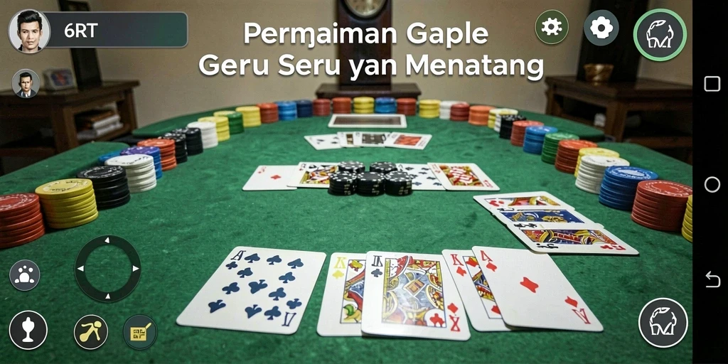 Tangkapan layar utama 6RT menampilkan gameplay Gaple yang seru.