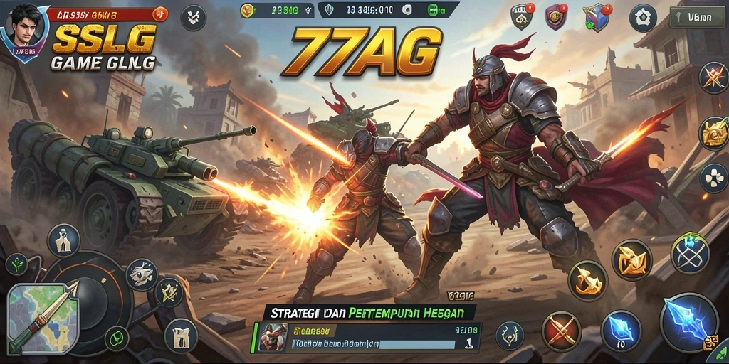 Screenshot 77AG menampilkan pertempuran seru dalam game SLG.