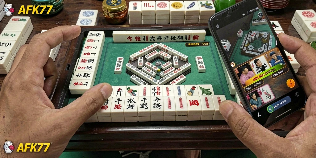 Screenshot gameplay menarik dari AFK77 menampilkan panggung Mahjong.