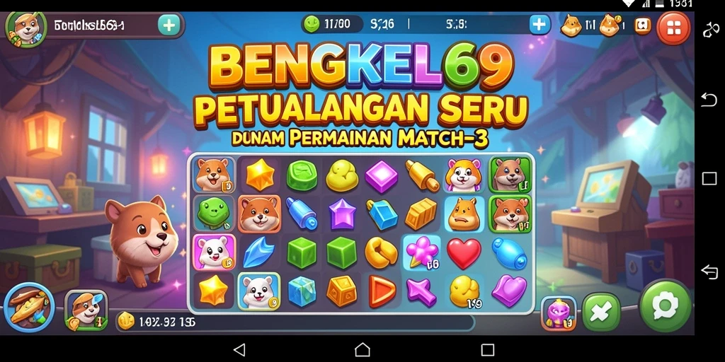 Screenshot gameplay BENGKEL69 menampilkan pencocokan ikon yang menyenangkan.
