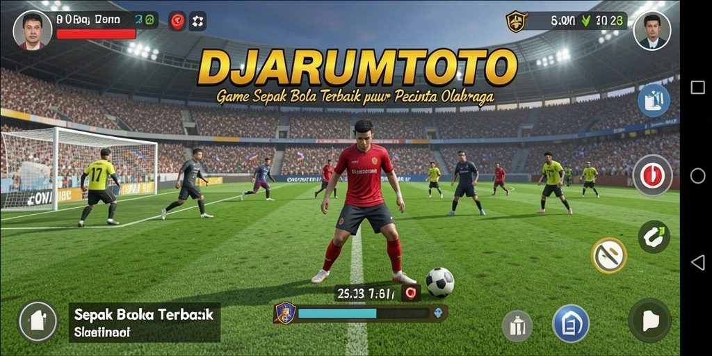 Tampilan gameplay DJARUMTOTO dengan aksi seru di lapangan sepak bola.