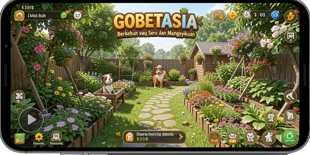 Screenshot dari gameplay GOBETASIA menunjukkan aktivitas bertani yang menyenangkan.