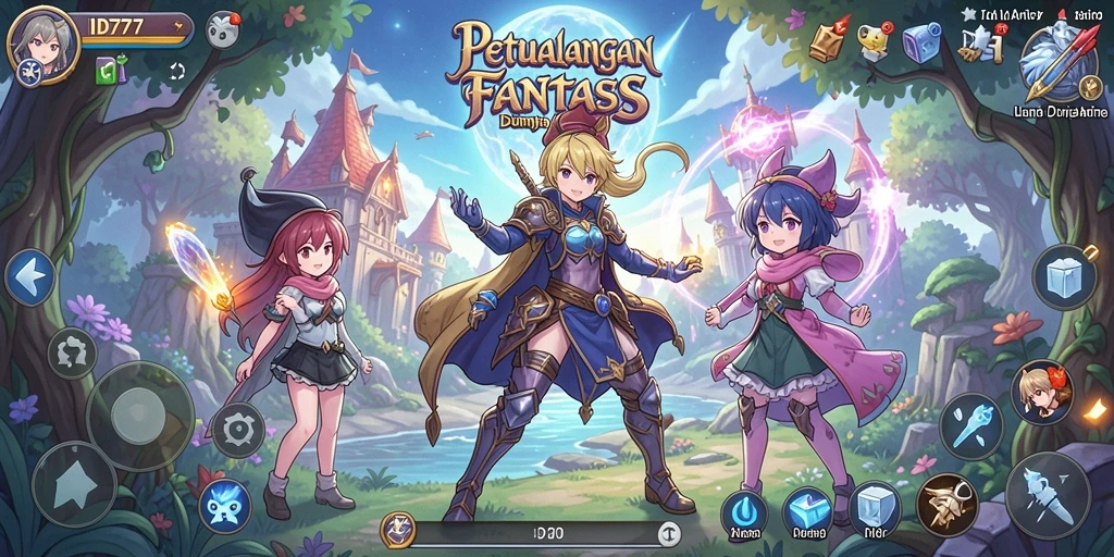Screenshot gameplay ID777 yang menampilkan aksi seru dan karakter anime.
