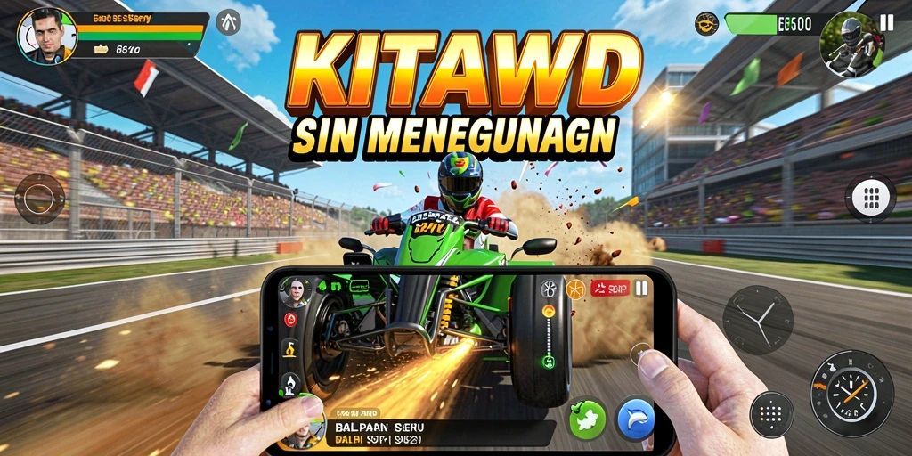 Screenshot KITAWD menampilkan aksi balapan penuh adrenaline dan kendaraan kustom.