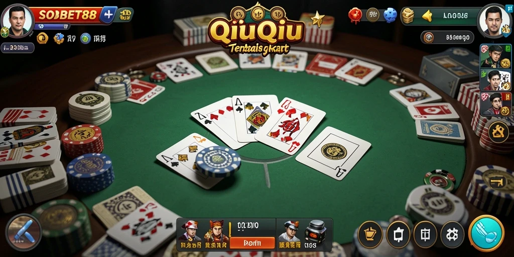 Screenshot menunjukkan momen seru bermain QiuQiu di SOBET88.