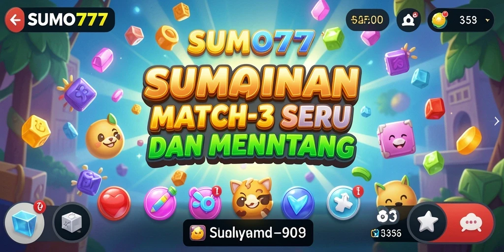 Tampilan menarik dari gameplay SUMO777 dengan elemen Match-3 yang berwarna-warni.