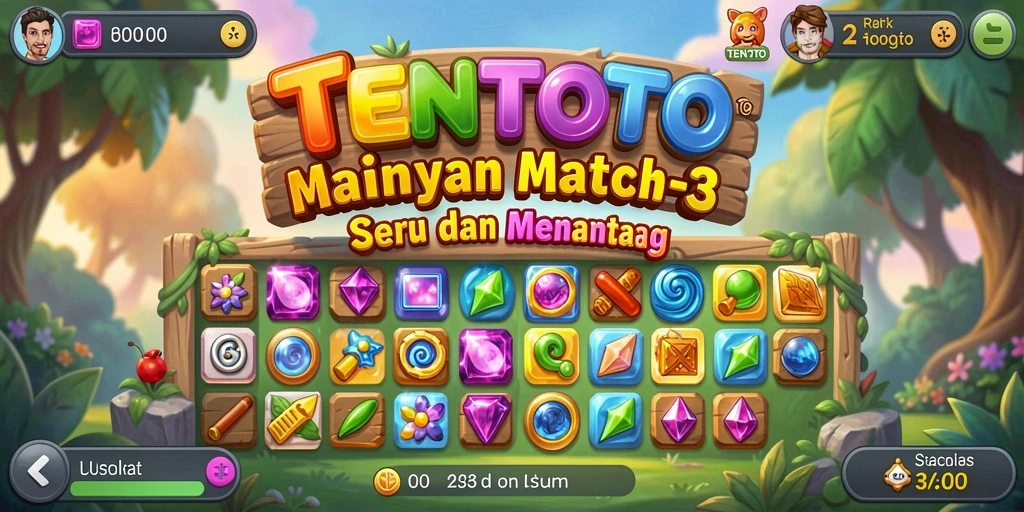 Tampilan screenshot utama TENTOTO dengan gameplay Match-3 yang seru.