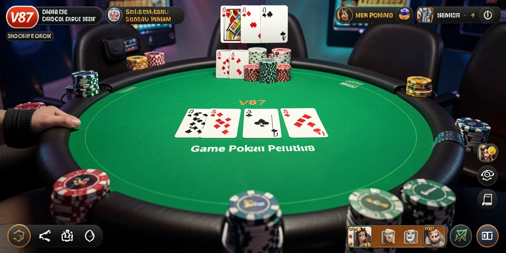 Tampilan gameplay Poker yang mendebarkan di V87.