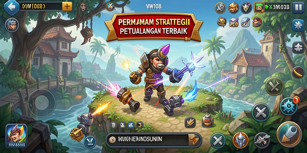 Tangkapan layar gameplay VW108 yang menampilkan strategi dan petualangan seru.