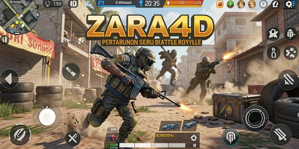 Screenshot gameplay ZARA4D menampilkan aksi seru dalam pertarungan Battle Royale.